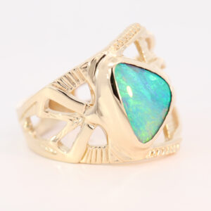Yellow Gold Blue Green Boulder Opal Ring