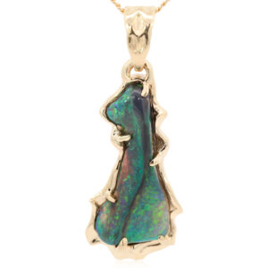 Yellow Gold Blue Green Black Opal Pendant