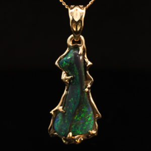 Yellow Gold Blue Green Black Opal Pendant
