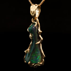 Yellow Gold Blue Green Black Opal Pendant