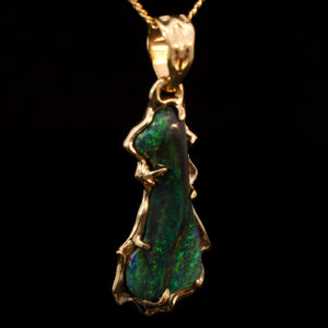 Yellow Gold Blue Green Black Opal Pendant
