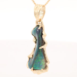 Yellow Gold Blue Green Black Opal Pendant