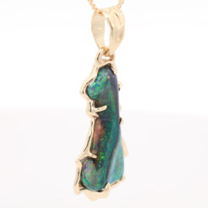 Yellow Gold Blue Green Black Opal Pendant