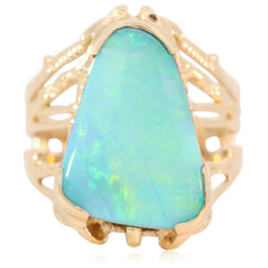 Yellow Gold Blue Green Yellow Boulder Opal Ring