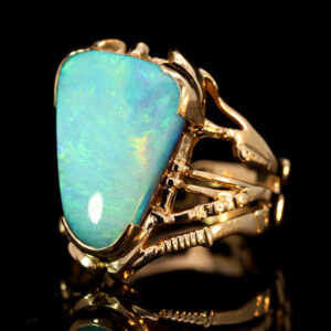 Yellow Gold Blue Green Yellow Boulder Opal Ring