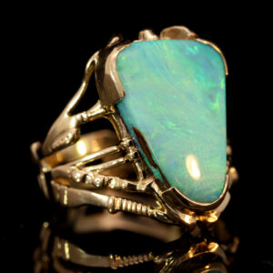 Yellow Gold Blue Green Yellow Boulder Opal Ring