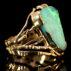 Yellow Gold Blue Green Yellow Boulder Opal Ring