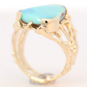Yellow Gold Blue Green Yellow Boulder Opal Ring