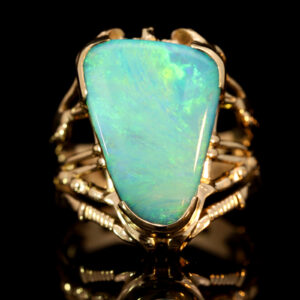 Yellow Gold Blue Green Yellow Boulder Opal Ring