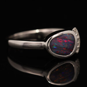White Gold Blue Green Red Purple Boulder Opal and Diamond Ring