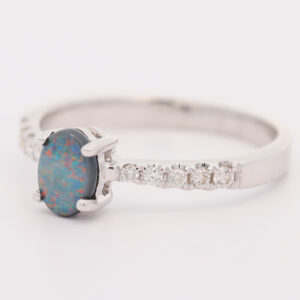 White Gold Blue Green Orange Red Black Opal and Diamond Ring