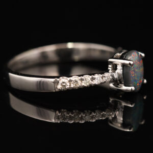 White Gold Blue Green Orange Red Black Opal and Diamond Ring