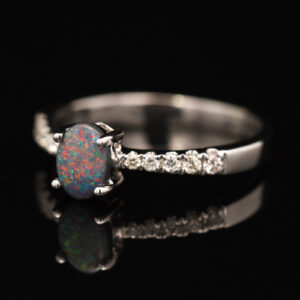 White Gold Blue Green Orange Red Black Opal and Diamond Ring
