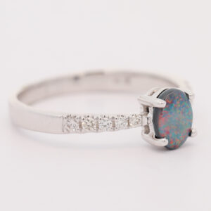 White Gold Blue Green Orange Red Black Opal and Diamond Ring