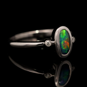 White Gold Blue Green Yellow Orange Black Opal and Diamond Ring