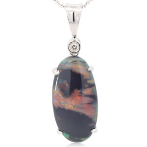 White Gold Blue Green Yellow Orange Red Black Opal and Diamond Pendant