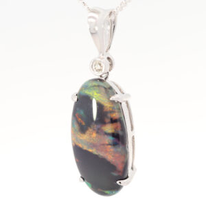 White Gold Blue Green Yellow Orange Red Black Opal and Diamond Pendant