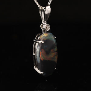 White Gold Blue Green Yellow Orange Red Black Opal and Diamond Pendant