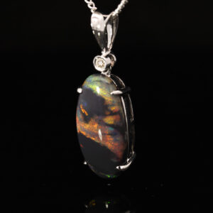 White Gold Blue Green Yellow Orange Red Black Opal and Diamond Pendant