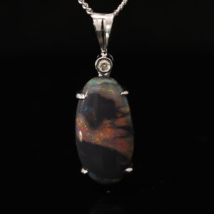White Gold Blue Green Yellow Orange Red Black Opal and Diamond Pendant