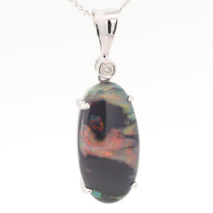White Gold Blue Green Yellow Orange Red Black Opal and Diamond Pendant