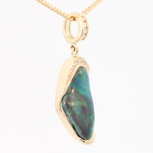 Yellow Gold Blue Green Black Opal and Diamond Pendant