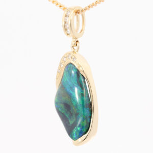 Yellow Gold Blue Green Black Opal and Diamond Pendant