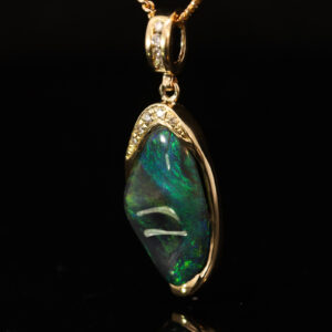 Yellow Gold Blue Green Black Opal and Diamond Pendant