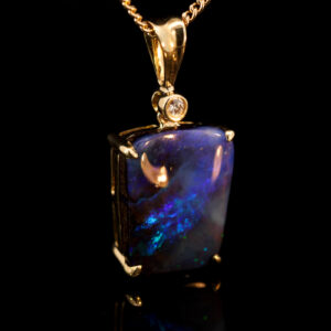 Yellow Gold Blue Green Purple Boulder Opal and Diamond Pendant