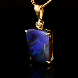 Yellow Gold Blue Green Purple Boulder Opal and Diamond Pendant