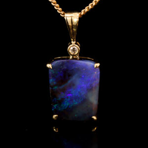 Yellow Gold Blue Green Purple Boulder Opal and Diamond Pendant