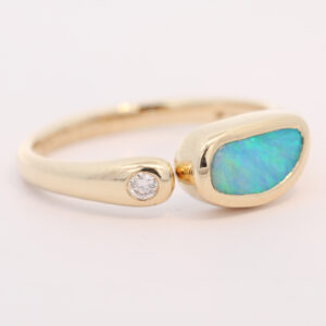 Yellow Gold Blue Green Boulder Opal and diamond Ring