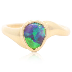 Yellow Gold Blue Green Black Opal Ring