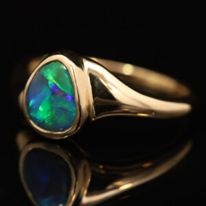 Yellow Gold Blue Green Black Opal Ring