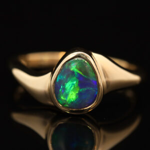 Yellow Gold Blue Green Black Opal Ring