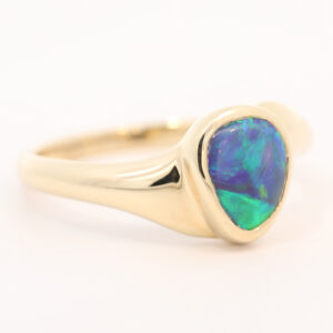 Yellow Gold Blue Green Black Opal Ring