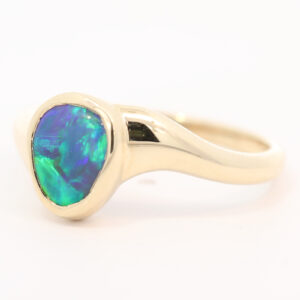 Yellow Gold Blue Green Black Opal Ring
