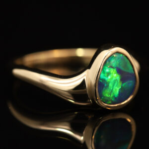 Yellow Gold Blue Green Black Opal Ring