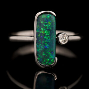 White Gold Blue Green Black Opal and Diamond Ring