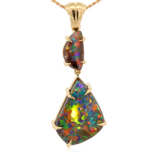 Custom Yellow Gold Blue Green yellow Orange Red Boulder Opal Pendant