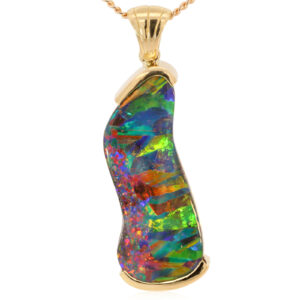 Custom Yellow Gold Blue Green Yellow Orange Red Boulder Opal Pendant