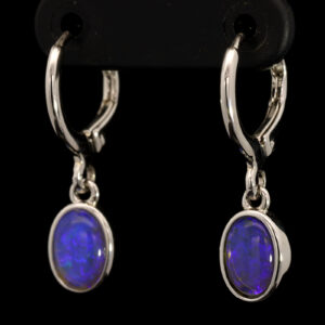 Sterling Silver Blue Purple Black Opal Earrings