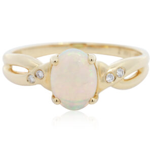 Yellow Gold Blue Green Yellow Orange crystal opal and diamond ring