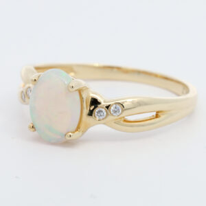 Yellow Gold Blue Green Yellow Orange crystal opal and diamond ring