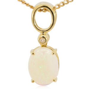 Yellow Gold Blue Green Crystal Opal and Diamond Pendant