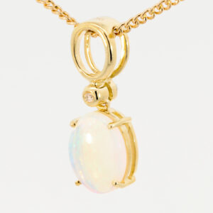 Yellow Gold Blue Green Crystal Opal and Diamond Pendant