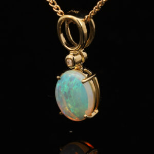 Yellow Gold Blue Green Crystal Opal and Diamond Pendant
