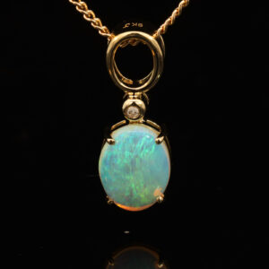 Yellow Gold Blue Green Crystal Opal and Diamond Pendant
