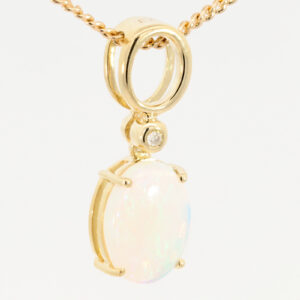 Yellow Gold Blue Green Crystal Opal and Diamond Pendant
