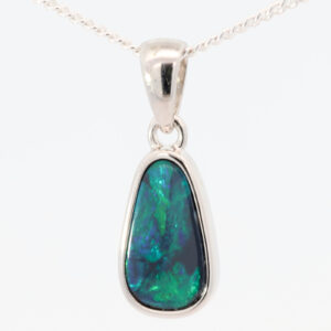 Sterling Silver Blue Green Black Opal Pendant